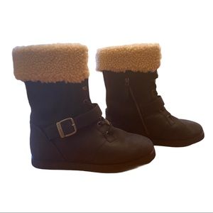 Koolaburra Jovi Black Leather Lace Up Winter Moto Boot 9